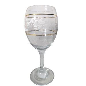 Circleware Dutchess Crystal Wine Goblet Blown Glass Clear Gold Stripes Barware